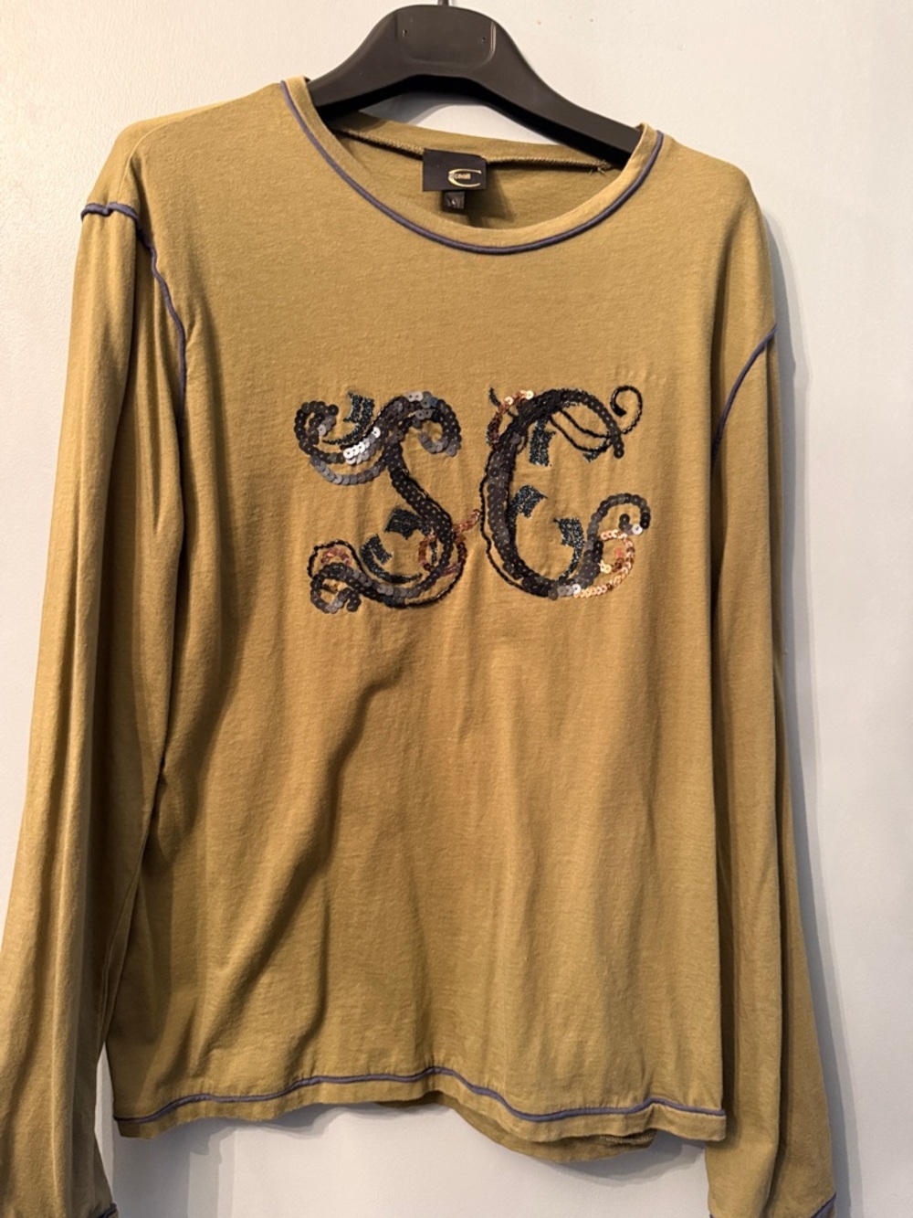 Just Cavalli Crewneck Top with Sequin print and  Contrast Trim